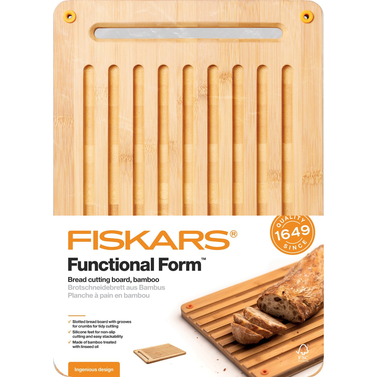 Fiskars Funkcionalna oblika bambusova rezalna deska za kruh