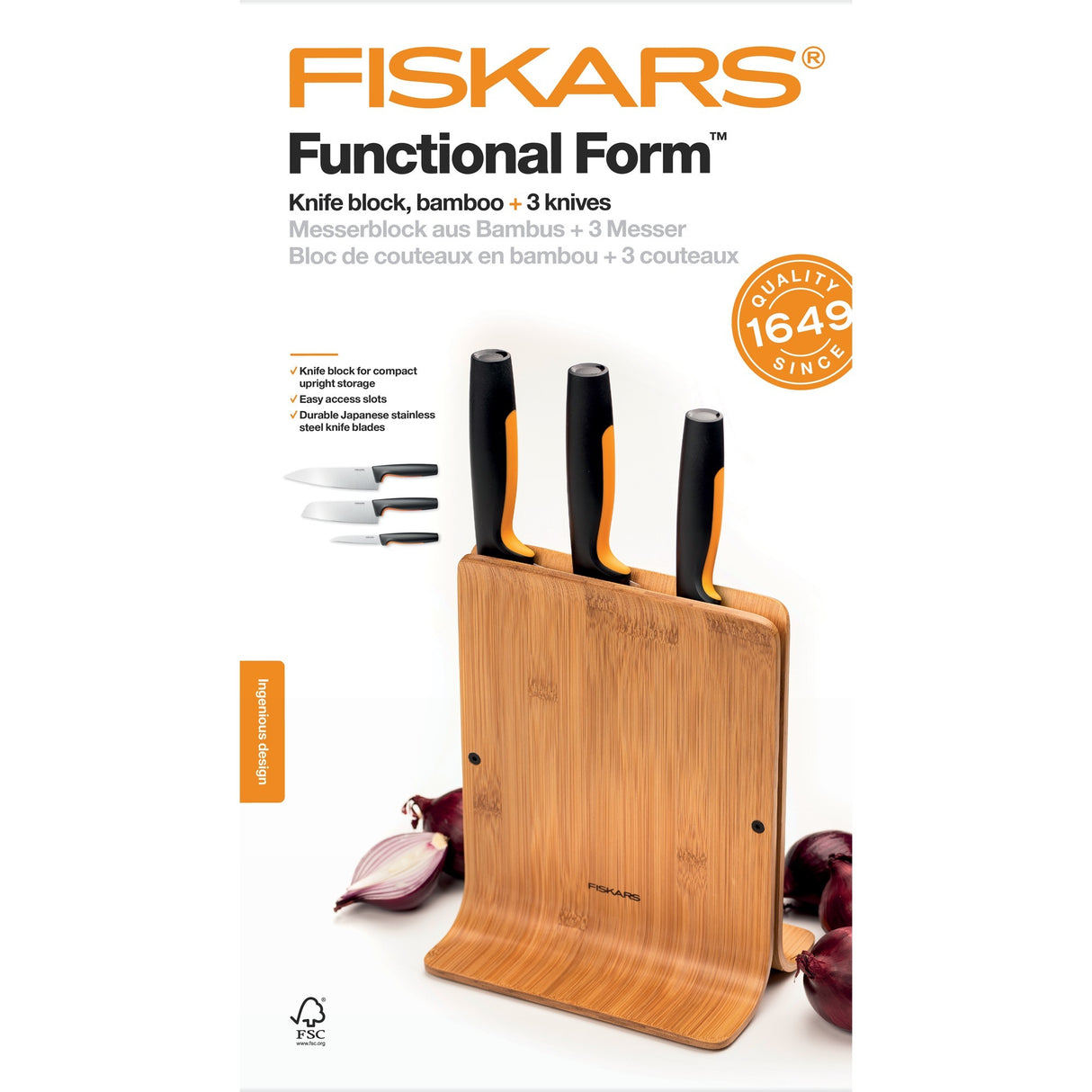 FISKARS FUNKTIAL BIL BAAMBOO Messer Block mat 3 Messer