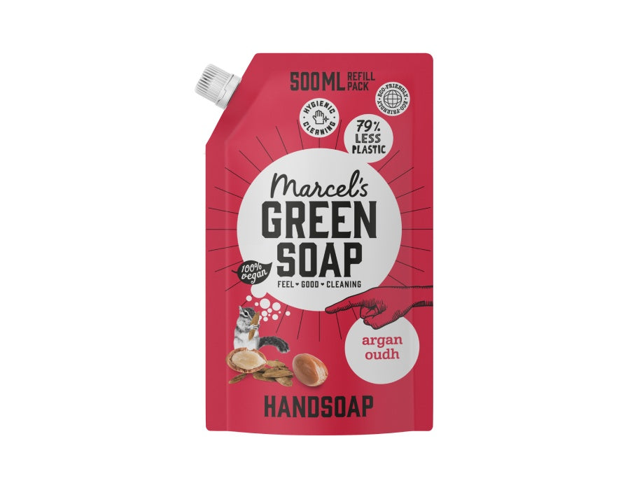 Marcens gréng Seife Handssëtze sappan Oudh 500mmink Navulzak