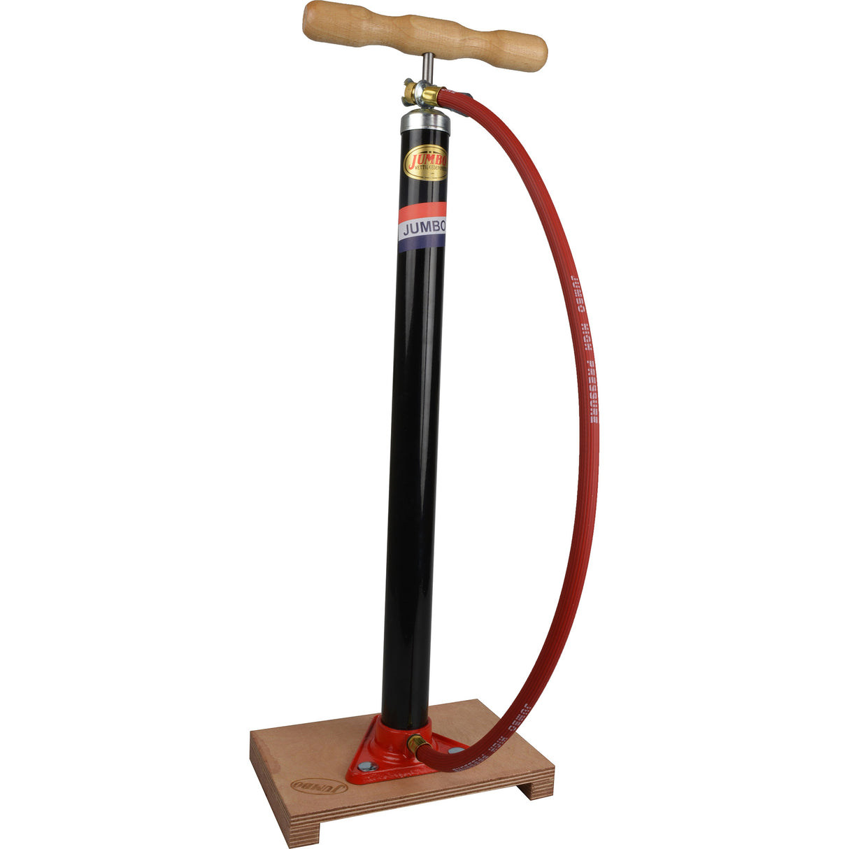 Jumbo floor pump with hose and wooden shelf shrinking packaging