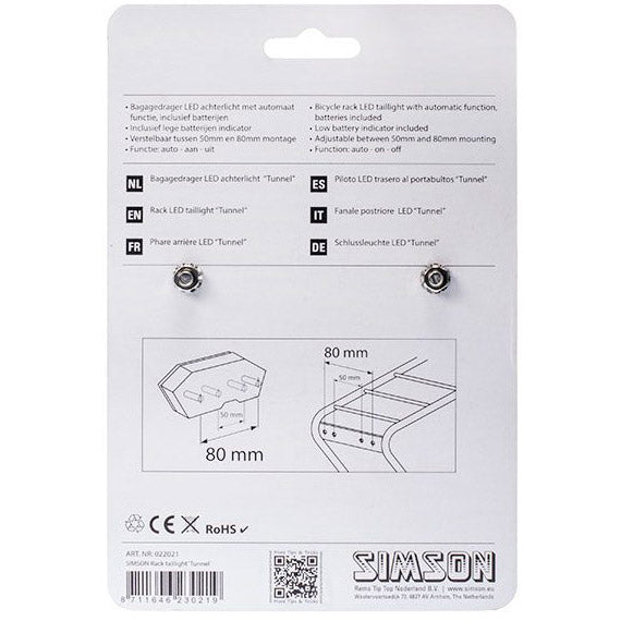 Simson -Batteriegepäck Rack Hecklicht Tunnel 3 LED -Auto