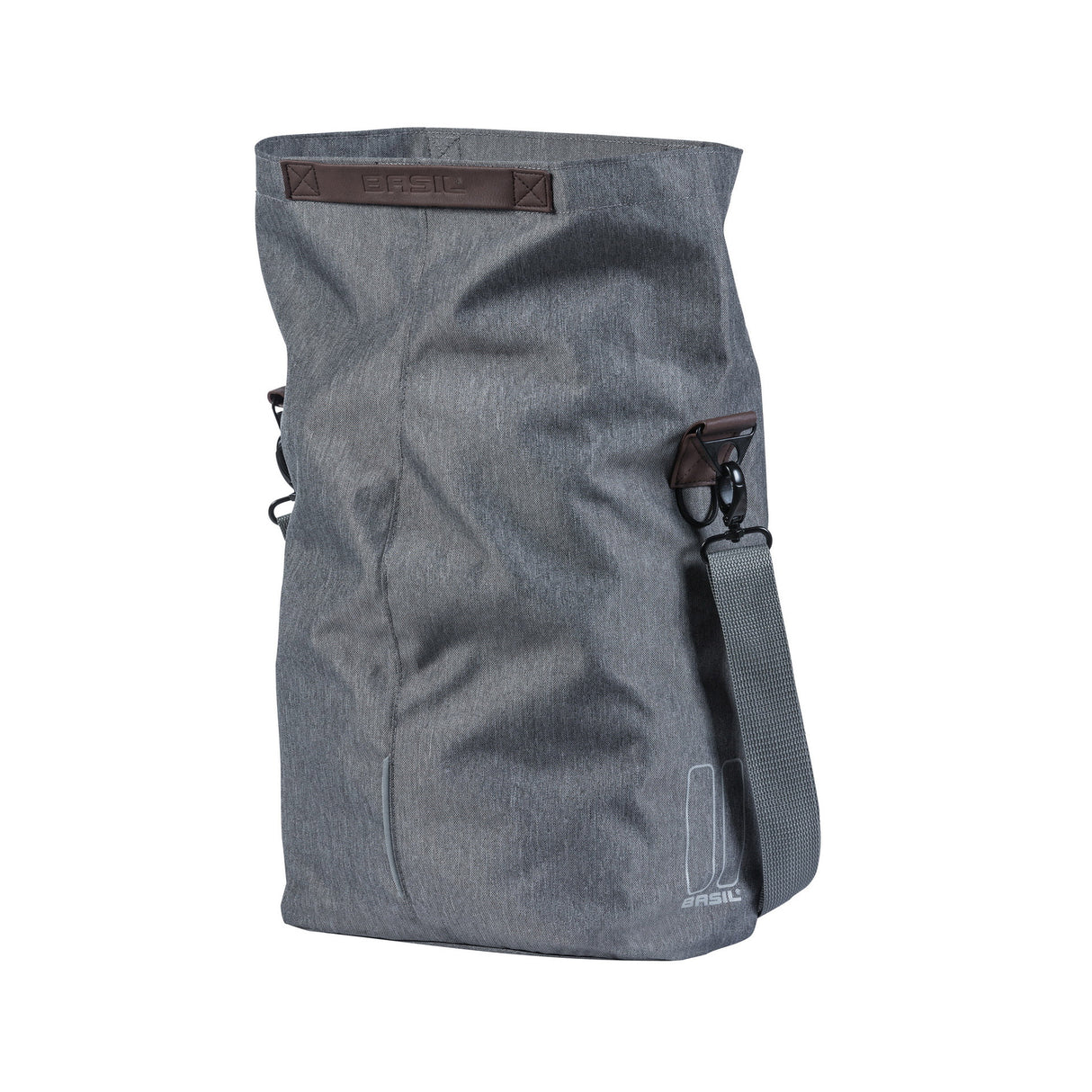 Basil City Shopper - Fietshopper, Gray Melee, 14-16L, Vegan Leder, Water retaining folding, Reflection