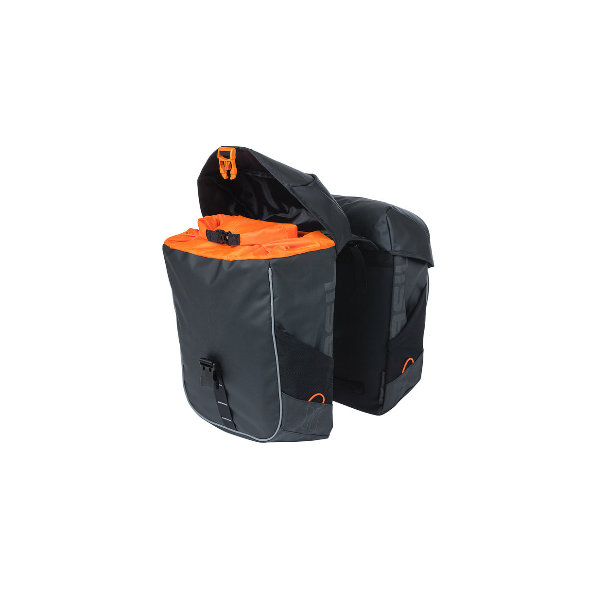 Basil Miles Tarpaulin - Double Bicycle Bag, Waterproof, 34L, Black Orange