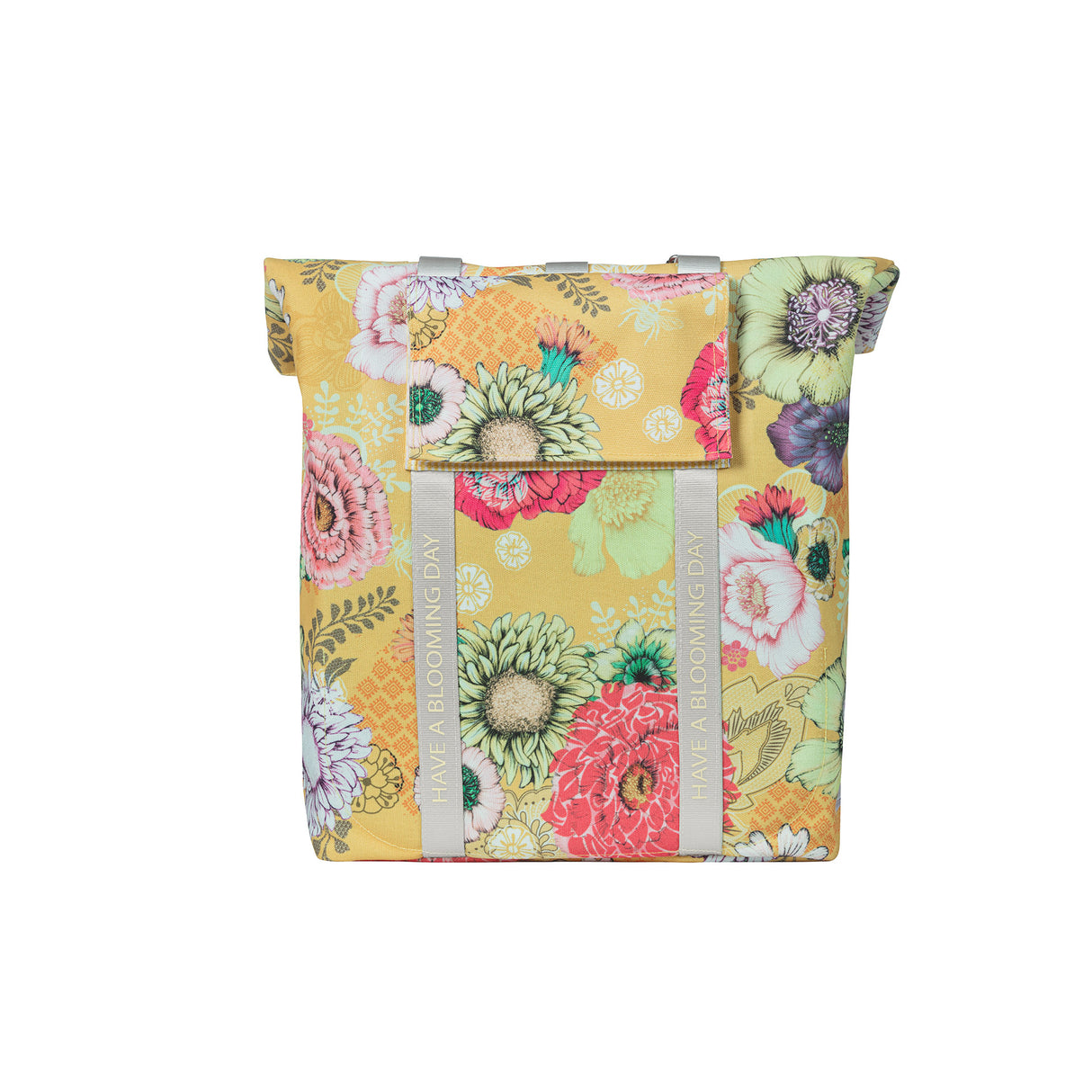Basil Bloom Field bicycle shopper, yellow, recycled cap, waterproof, adjustable shoulder strap
