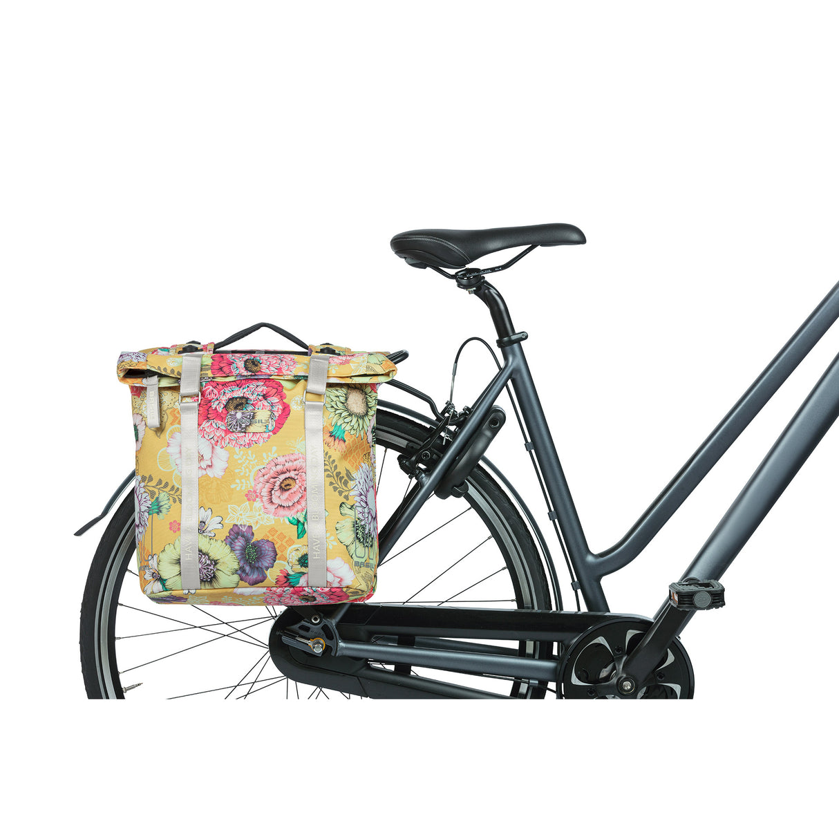 Basil Bloom Field dubbele fietstas, waterdicht, honey yellow, 35L