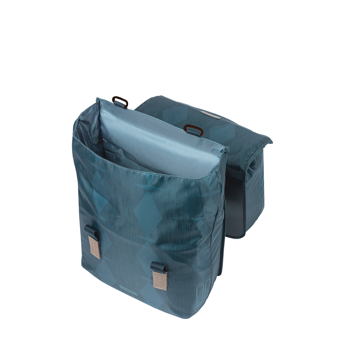 Basil Elegance Double Bicycle Bag, Blue, Recycled PET, Feeded, Water retaining closure, Universal Bridge, 40-49L