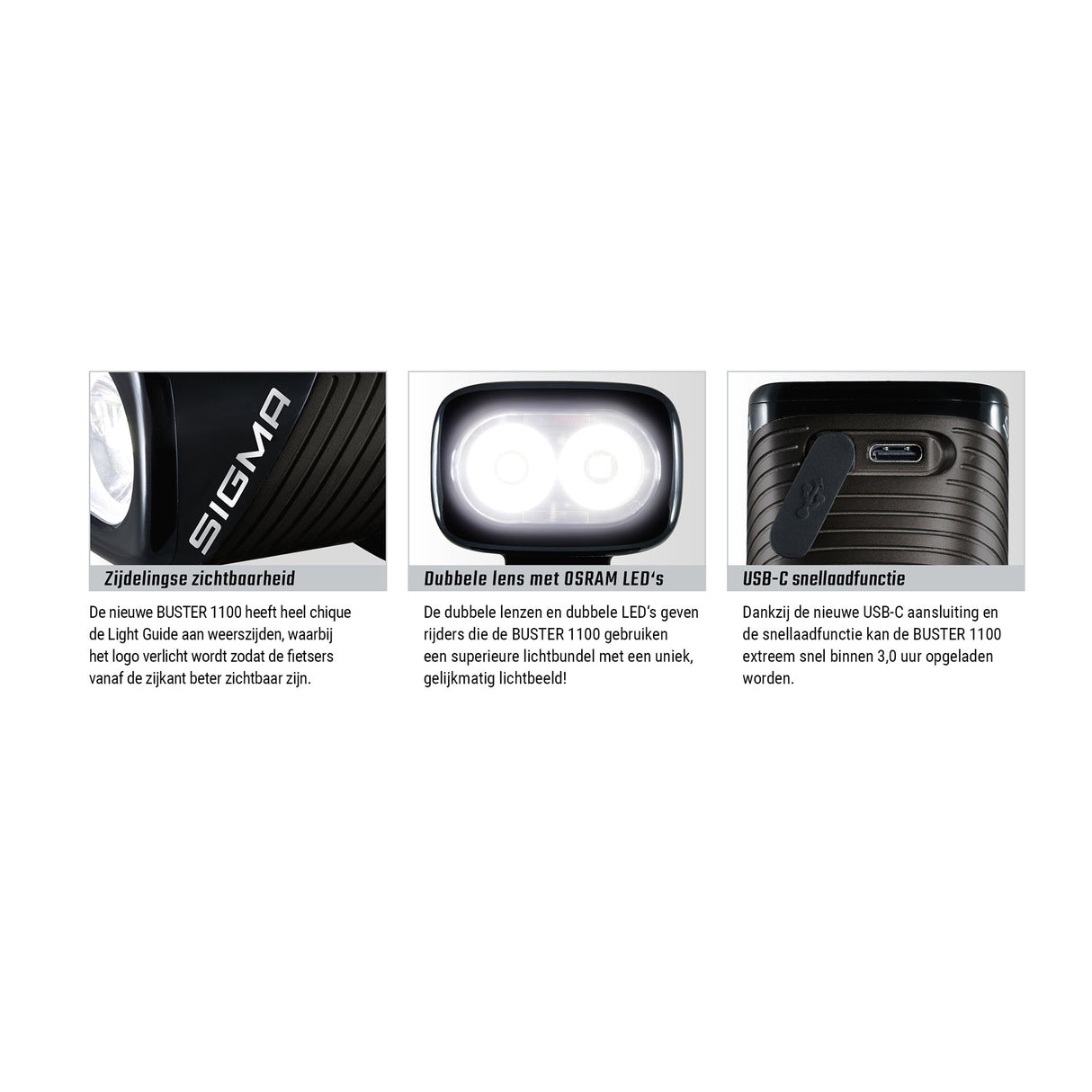 SIGMA LEDBY BUSTER 1100 LED STRUCS HALDER -LI -ION BATTERY USB