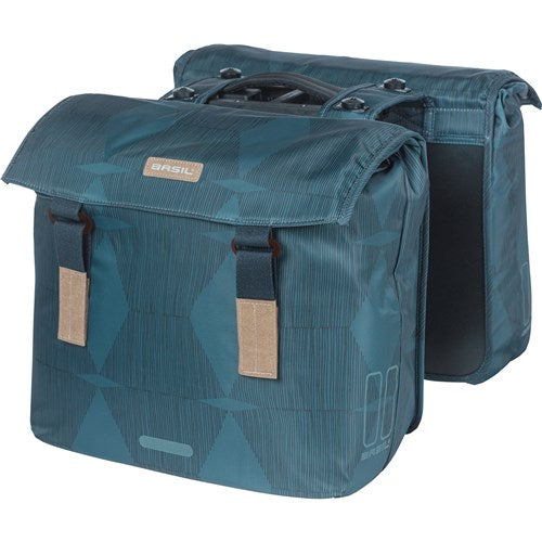 Basil elegance dobbelt cykelpose - genanvendt kæledyr polyester - vand -tilbageholdt foldning lukning - Mik System - Estate Blue