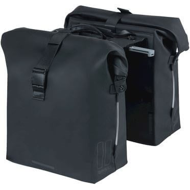 Basil Soho Double Bicycle Bag Nordlicht - Waterproof, PU, ​​Rolltop closure, suitable for Mik, 41 LTR, Night Black