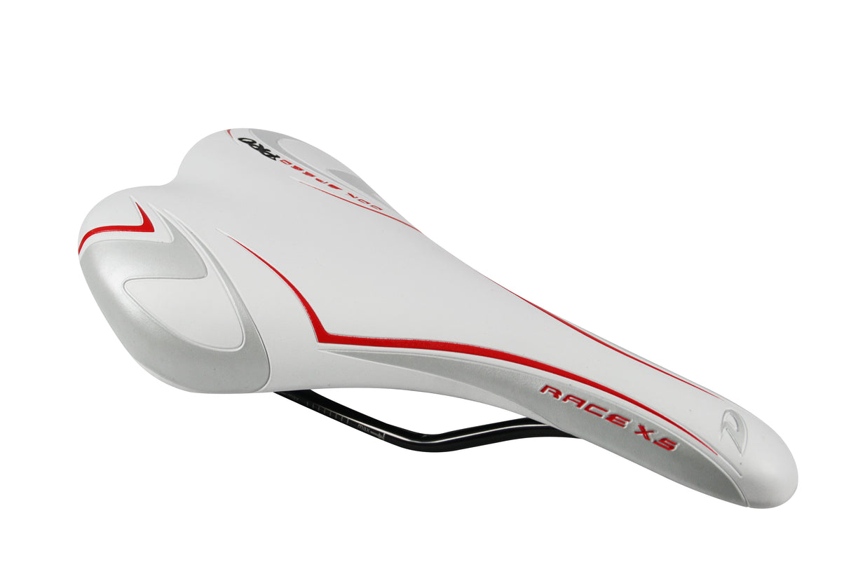 Qtcychectech QT Sadel Race Wit-Silver-Red Poly Hi-to Rail