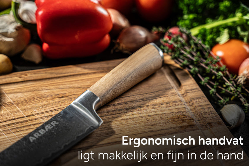 Arbaer Santoku Koksmes 18,5 cm Damask jekleni oljčni ročaj japonski