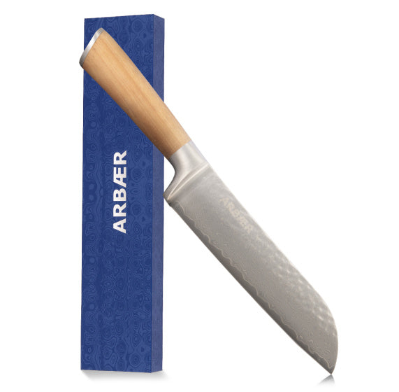 Arbaer Santoku Koksmes 18,5 cm Damask jekleni oljčni ročaj japonski
