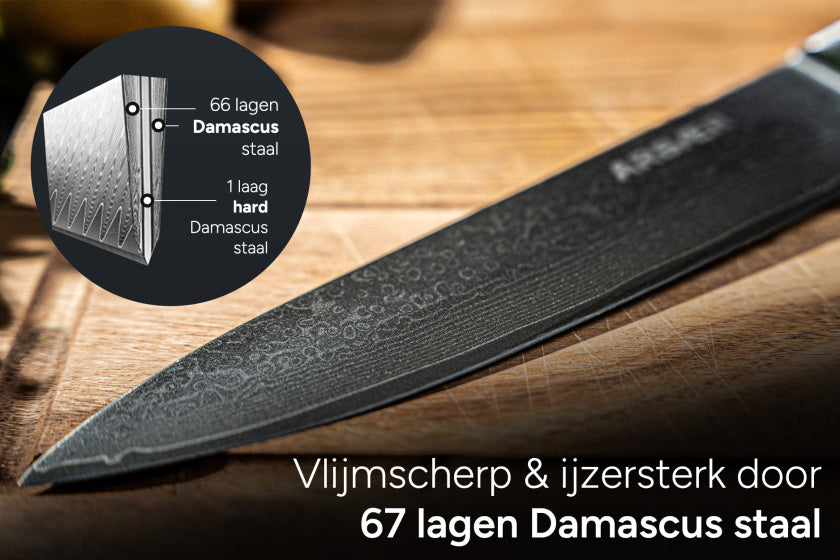 Arbaer Santoku Koksmes 18,5 cm Damask jekleni oljčni ročaj japonski