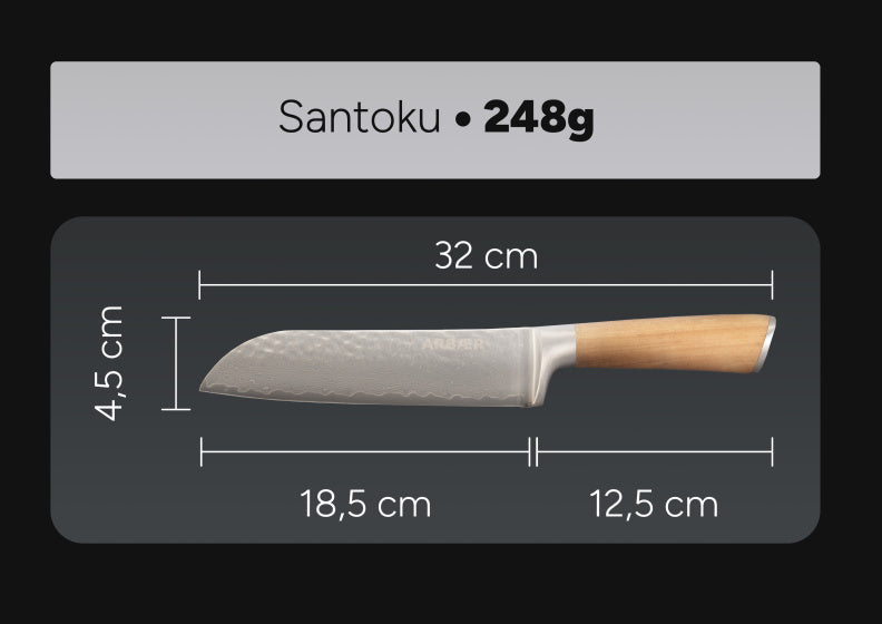 Arbaer Santoku Koksmes 18,5 cm Damask jekleni oljčni ročaj japonski