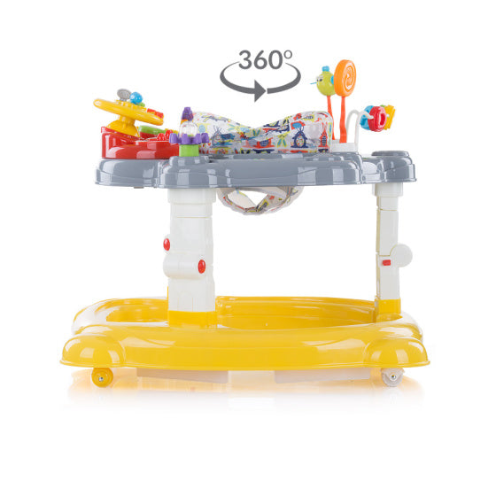 Chipolino Joya Lux 4-in-1 sprehajalni stol 360 ° vrteči se zložljivi rumeni