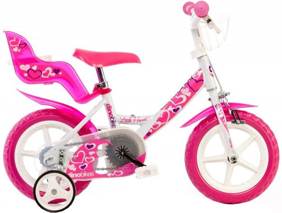 Dino lite hjerte 12 tommer 21 cm jenter v-bremser hvit rosa