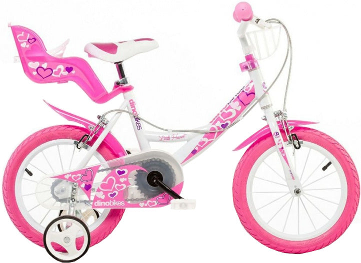 Dino lite hjerte 14 tommer 26 cm jenter knijprem hvit rosa