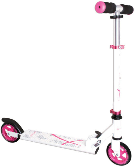 Muuwmi 2-hjuls kinderstep fällbar fotbroms vit rosa