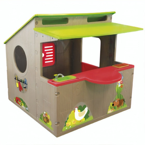 Paradiso Toys Kiosk Speelhuis 139 x 118 cm rjavo zeleno rdeča