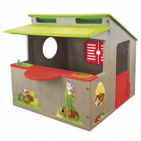 Paradiso Toys Kiosk Speelhuis 139 x 118 cm rjavo zeleno rdeča