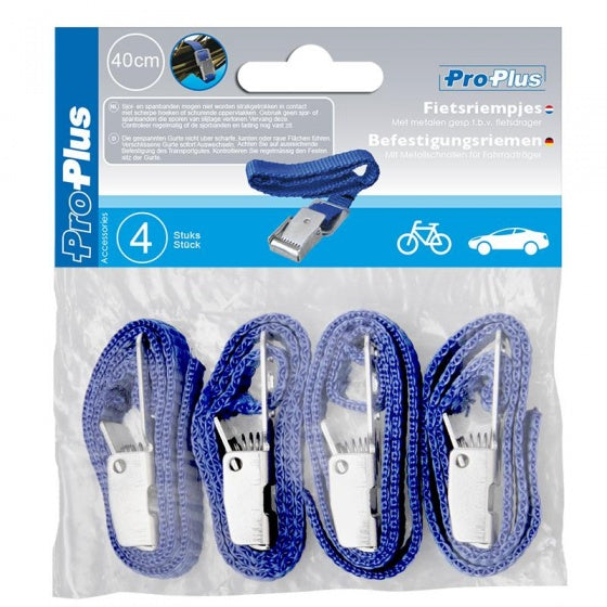 Proplus cyklistické popruhy s kovovou sponou 40 cm modrá 4 kusy