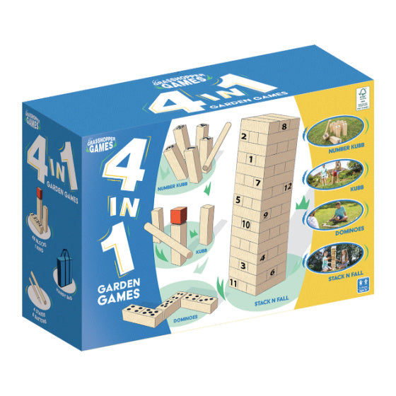 Grasshopper 4-i-1 træhave spil Kubb Domino Jenga