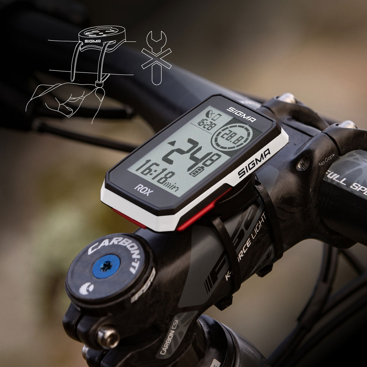 Sigma ROX 2.0 GPS SW White Soporte de dirección estándar + Cable de carga USB-C