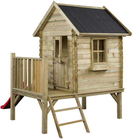 Swinging Camilla Wooden Playhouse with Natural Red slide