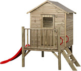 Swinging Camilla Wooden Playhouse with Natural Red slide