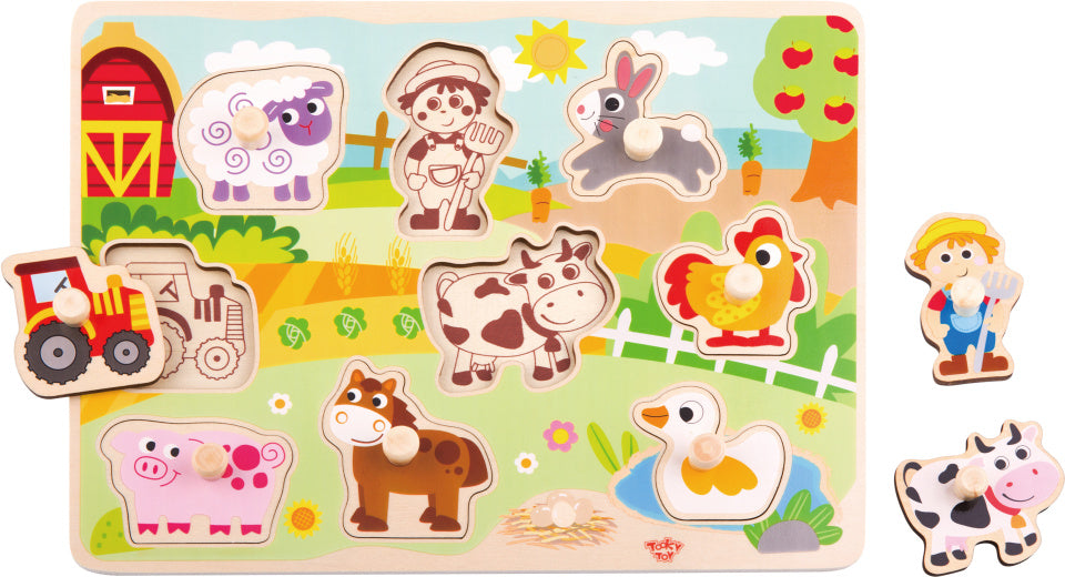 Toky igrače Izobraževalna lesena oblika Puzzle Farm 10-deli