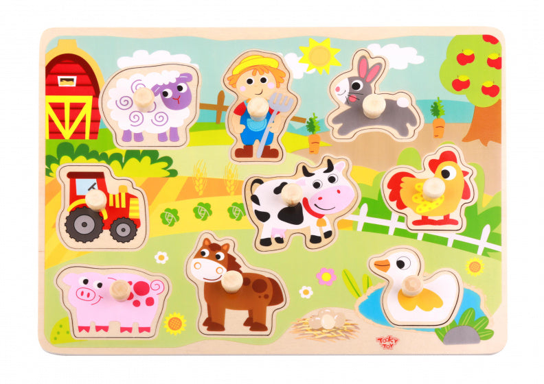 Toky igrače Izobraževalna lesena oblika Puzzle Farm 10-deli
