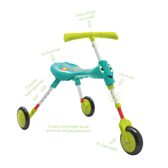 Les insectes scuttlebug xl se détend avec 3 roues junior turquoise vert