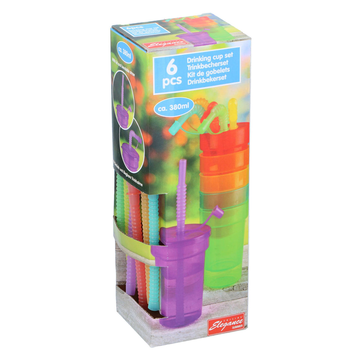 Coppa di bere in plastica con paglia 387 ml, 6st.