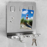 HI HI Memobord met sleutelhouders 28,5x25x8 cm zilverkleurig