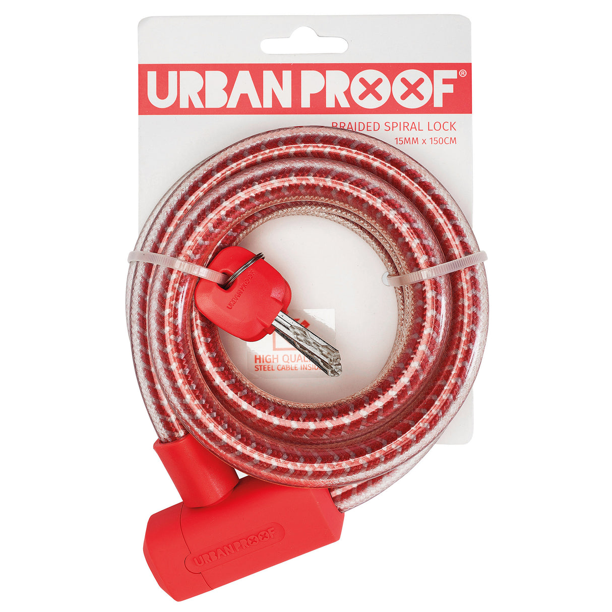 Urbanproof Cable Lock Pletena 15 mm 150 cm rdeča