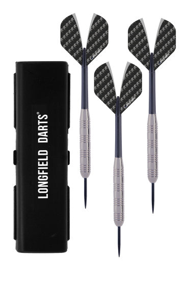 Longfield Darts Steeldip DartSspijl Set 23 Gramm Sëlwer schwaarz 3 Stécker