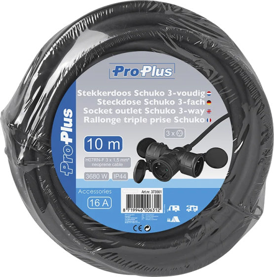 Prodlus prodlužovací kabel Schuko 3krát 10 metrů 3x1,5 mm² černá