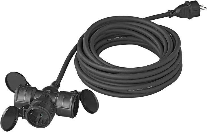 ProPlus Extension Cable Schuko 3 gange 20 meter 3x1,5 mm² sort