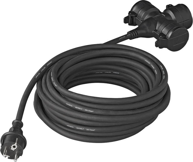 ProPlus Extension Cable Schuko 3 gange 20 meter 3x1,5 mm² sort