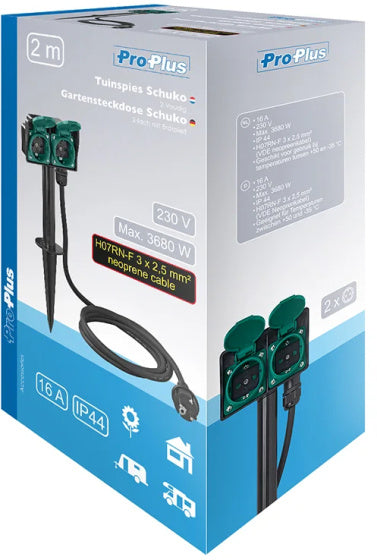 ProPlus Garden socket Schuko 2-fold 2 meters 3x2.5mm² Black