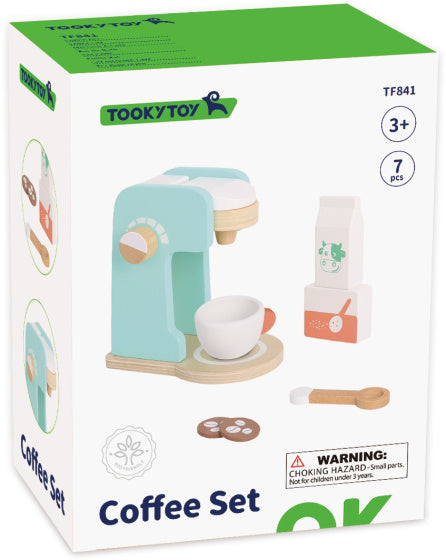 TOKY giocattolo per caffè in legno con accessori a 7 pezzi