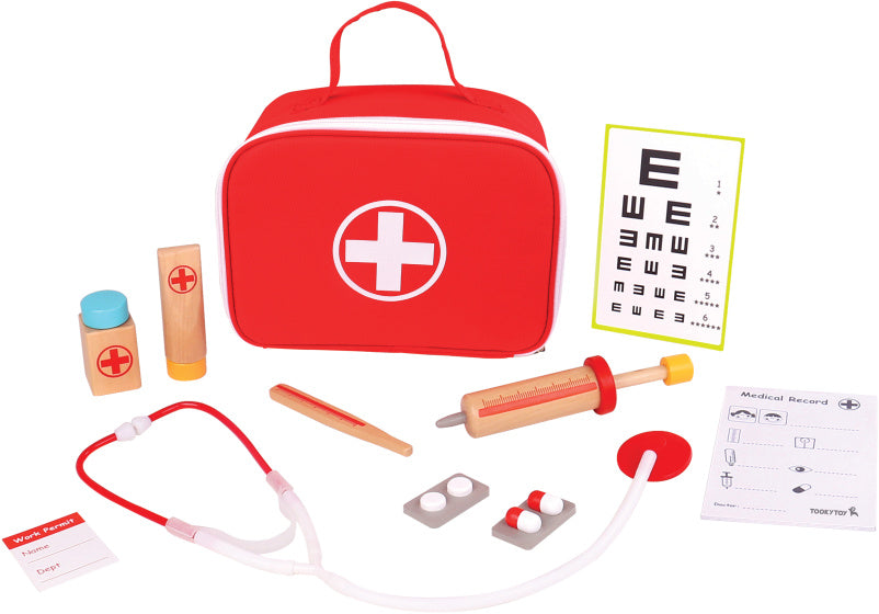 Deckege Spillsaachen kleng Dokter Holz Spill Set Red 11-Stéck