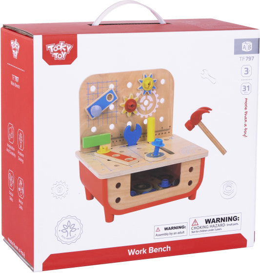 Tooky Toy Educational Wooden Toy Workbench 31-piece