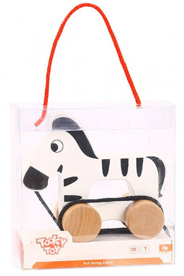 Tooky toy Zebra Houten Trekfiguur 18 maanden Zwart Wit