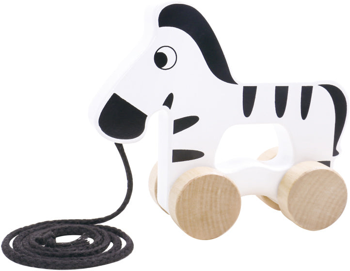 Tooky toy Zebra Houten Trekfiguur 18 maanden Zwart Wit